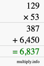 How to calculate 129 times 53 using long multiplication