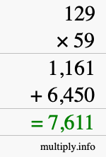 How to calculate 129 times 59 using long multiplication