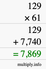 How to calculate 129 times 61 using long multiplication