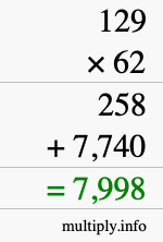 How to calculate 129 times 62 using long multiplication How to calculate 129 times 62 using long multiplication