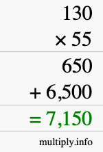 How to calculate 130 times 55 using long multiplication How to calculate 130 times 55 using long multiplication