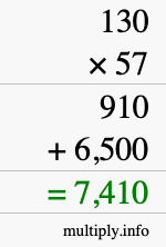 How to calculate 130 times 57 using long multiplication How to calculate 130 times 57 using long multiplication