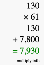 How to calculate 130 times 61 using long multiplication