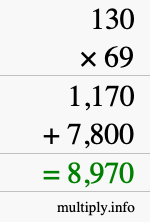 How to calculate 130 times 69 using long multiplication How to calculate 130 times 69 using long multiplication