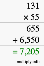 How to calculate 131 times 55 using long multiplication How to calculate 131 times 55 using long multiplication