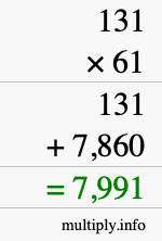 How to calculate 131 times 61 using long multiplication
