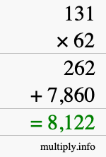 How to calculate 131 times 62 using long multiplication