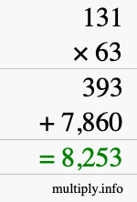 How to calculate 131 times 63 using long multiplication How to calculate 131 times 63 using long multiplication