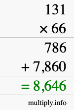 How to calculate 131 times 66 using long multiplication How to calculate 131 times 66 using long multiplication
