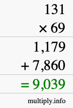 How to calculate 131 times 69 using long multiplication