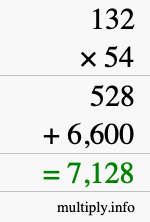 How to calculate 132 times 54 using long multiplication