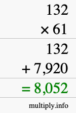 How to calculate 132 times 61 using long multiplication