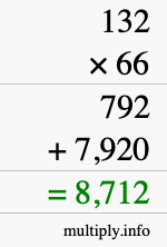 How to calculate 132 times 66 using long multiplication How to calculate 132 times 66 using long multiplication