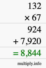 How to calculate 132 times 67 using long multiplication