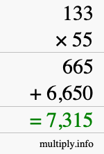 How to calculate 133 times 55 using long multiplication How to calculate 133 times 55 using long multiplication