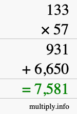 How to calculate 133 times 57 using long multiplication How to calculate 133 times 57 using long multiplication
