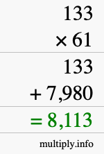 How to calculate 133 times 61 using long multiplication