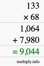How to calculate 133 times 68 using long multiplication