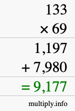 How to calculate 133 times 69 using long multiplication