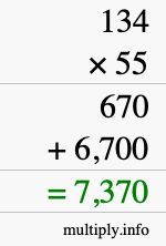 How to calculate 134 times 55 using long multiplication How to calculate 134 times 55 using long multiplication