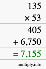 How to calculate 135 times 53 using long multiplication