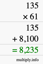 How to calculate 135 times 61 using long multiplication