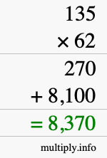 How to calculate 135 times 62 using long multiplication