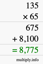 How to calculate 135 times 65 using long multiplication How to calculate 135 times 65 using long multiplication
