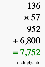How to calculate 136 times 57 using long multiplication How to calculate 136 times 57 using long multiplication