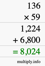 How to calculate 136 times 59 using long multiplication