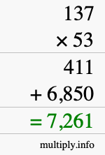 How to calculate 137 times 53 using long multiplication
