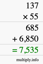 How to calculate 137 times 55 using long multiplication How to calculate 137 times 55 using long multiplication