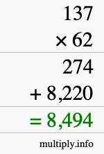 How to calculate 137 times 62 using long multiplication How to calculate 137 times 62 using long multiplication