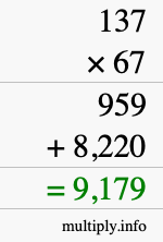How to calculate 137 times 67 using long multiplication