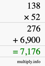 How to calculate 138 times 52 using long multiplication How to calculate 138 times 52 using long multiplication