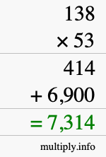 How to calculate 138 times 53 using long multiplication