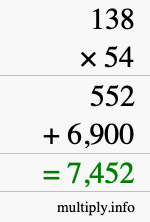 How to calculate 138 times 54 using long multiplication