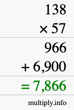 How to calculate 138 times 57 using long multiplication How to calculate 138 times 57 using long multiplication