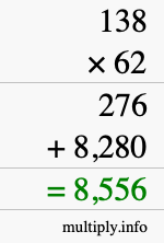 How to calculate 138 times 62 using long multiplication
