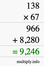 How to calculate 138 times 67 using long multiplication
