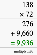 How to calculate 138 times 72 using long multiplication How to calculate 138 times 72 using long multiplication