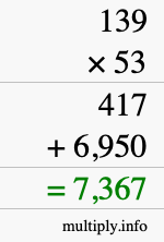 How to calculate 139 times 53 using long multiplication