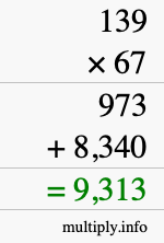 How to calculate 139 times 67 using long multiplication