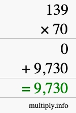 How to calculate 139 times 70 using long multiplication