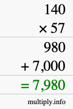 How to calculate 140 times 57 using long multiplication How to calculate 140 times 57 using long multiplication
