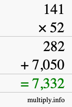 How to calculate 141 times 52 using long multiplication How to calculate 141 times 52 using long multiplication