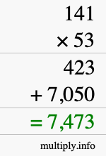 How to calculate 141 times 53 using long multiplication