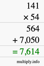 How to calculate 141 times 54 using long multiplication