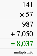 How to calculate 141 times 57 using long multiplication How to calculate 141 times 57 using long multiplication