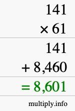 How to calculate 141 times 61 using long multiplication